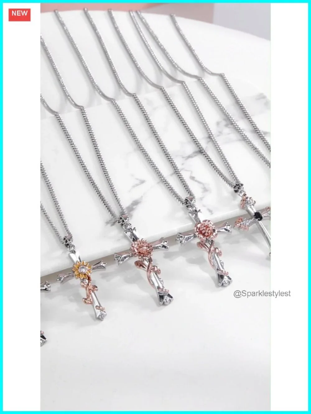 Silver Cross Necklace Birthflower Pendant Brass 16in Lobster Clasp